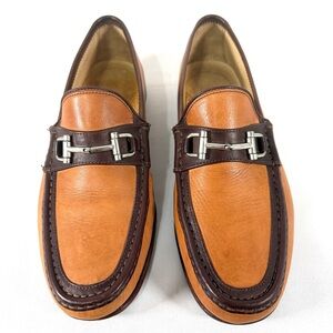 Men's Two-Tone Tan and Dark Brown Leather Bit Loafers, size Men’s 11